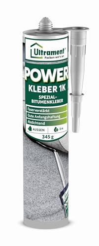Ultrament Power Kleber 345 g Kartusche | 1-Komponenten Spezial-Bitumen-Kaltkleber für Dachbahnen außen | tropfgehemmt, schnell trocknend