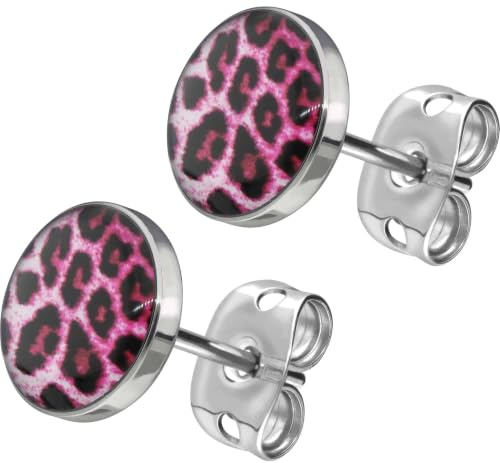 FILANGO 1 Paar Chirurgenstahl Ohrstecker Schmuck LEO Print Farb und Größenauswahl