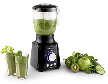 Klarstein Herakles Stainless Steel Blender Smoothie Maker Mixer with Glass Jug (1000W, 1.5L Capacity, Crushed Ice Program) Black
