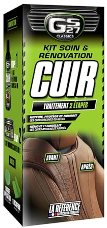 GS27 - Kit Soin et Rénovation Cuir - Entretien Cuir Voiture - 1 Lait + 1 Cire + 1 Microfibre