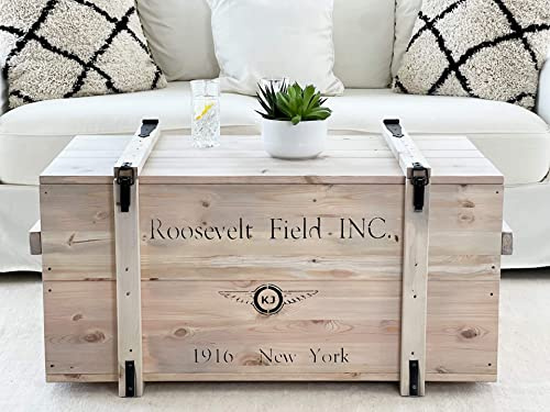 Uncle Joe´s Truhe Roosevelt Couchtisch Truhentisch im Vintage shabby chic Style aus Massiv-Holz in grau mit Stauraum und Deckel Holzkiste Beistelltisch Landhaus Wohnzimmertisch Holztisch