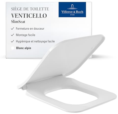 Villeroy & Boch Venticello WC-Sitz Wrap-over SlimSeat, eckig – Weiß Alpin | Mit Absenkautomatik, abnehmbar, Wrap-over Design, aus bruchsicherem Duroplast, Original Ersatzteil, 9M79S101
