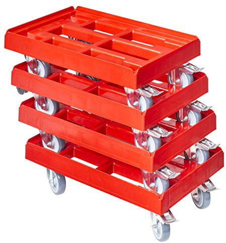 4 Stück Transportroller für Kisten 60 x 40 cm mit 2 Bremsen in rot