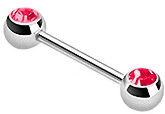 Taffstyle® Piercing - Brust Nippel Intimpiercing Hantel Doppel Front Kristall Kugel in verschiedenen Farben - 1,6mm x 16mm x 6mm - Rot