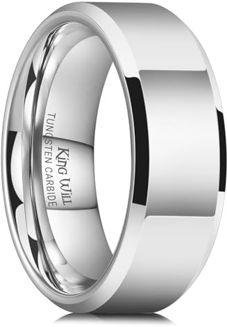 King Will BASIC Men's 8mm Tungsten Carbide Ring Polished Plain Comfort Fit Wedding Engagement Band 11.5