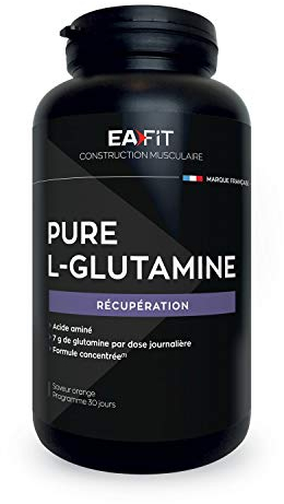 EAFIT | Pure L-Glutamine 243 g - L Glutamine en poudre - Supplément Acide Aminés en Poudre - Complément Alimentaire - Récupération Musculaire, Santé Intestinale et Immunité - Gout Orange