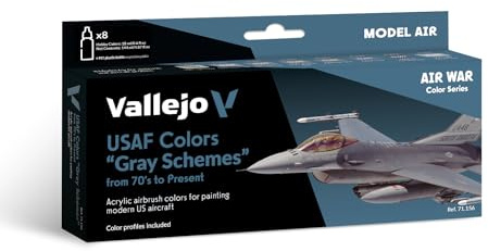 Vallejo Set de Peinture Acrylique USAF Couleurs Grises - Kit de 16 Couleurs Mate pour Aérographe en Flacons de 18 Ml pour Peindre les Avions de la USAF.