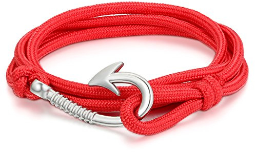 JewelryWe Smycken män kvinnor armband flätat ankare armband nylonrep legering 7 färger, 20 centimeter, Metall