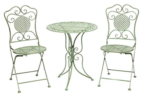 aubaho Gartentisch Gartenset und 2 Stühle Eisen Antik-Stil Gartenmöbel grün Bistroset