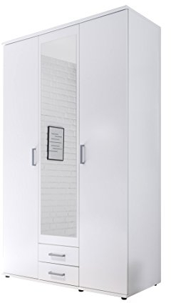 AVANTI TRENDSTORE - Kalle - Armadio ad ante a battente con specchio nel centro e con 2 cassetti in legno laminato, disponibile in 2 colori diversi, dimensioni: LAP 120x195x55 cm (Bianco)