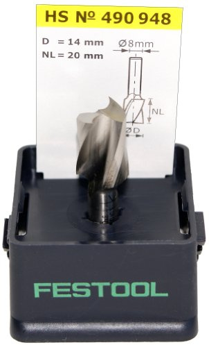 Festool Spiralnutfräser HS S8 D14 NL20 – Nutfräser für Holz | HS-Stahl, Schaft 8 mm, Schneidkreis-Ø 14 mm, Nutzlänge 20 mm, Gesamtlänge 52 mm