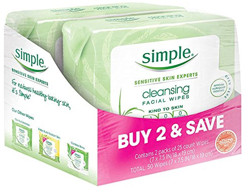 Simple Kind to Skin Facial Wipes, Cleansing 25 ct, Twin Pack