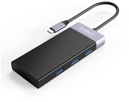 Orico Estación de Acoplamiento 10in1 Hub Activo con 10 Puertos USB-A 3.0 5 Gbps Transfer USB-C Power Delivery 87W Cable HDMI 1.4 VGA Entradas Ethernet Lector de Tarjetas SD y microSD