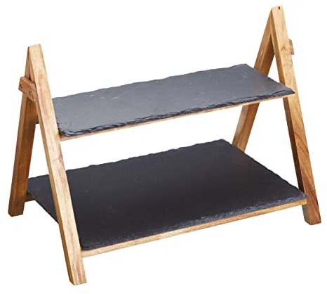 Artesa Vajilla, Bandeja de Pizarra con Marco de Madera de Acacia, 40 x 30 x 25cm, con Caja de Regalo