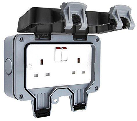 Double Waterproof Outdoor 13Amp Storm Switched 2 Gang Socket IP66 Outside Use