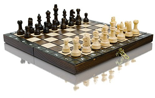 Master of Chess Schackbräde i Trä med Pjäser ACADEMIC 27 cm - Handgjort och Vikbart, Litet Schackspel för Barn och Vuxna - Handpolerad Gradation