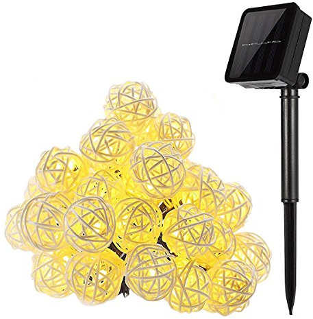 KINGCOO Solar Laternen Lichterkette Außen, 20LED Rattan Solar Kugeln Lampions Schnur Licht für Garten Party Hochzeit Weihnachtenbeleuchtung Dekoration (Warmweiß)