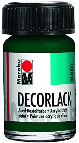 Marabu 11300039075 - Decorlack Acryl Tannengrün 075, 15 ml, hochglänzender Acryllack auf Wasserbasis, wetterfest, speichelfest, zum Malen, Schablonieren und für Serviettentechnik