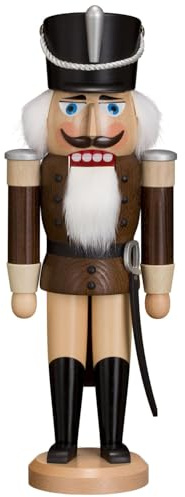 Seiffener Volkskunst | Nussknacker aus dem Erzgebirge | Husar mit Säbel 37 cm | Nussknacker Deko Figur | Original Erzgebirgische Volkskunst | 11212/6 | braun lasiert