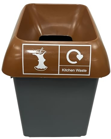 Chabrias 30 Litre Brown Lid & Food Waste Logo Recycling Bin – UK Made 100% Recycled Plastic Colour Coded Simpler Recycling Options