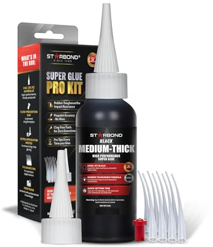 Starbond Black Medium Thick Super Glue | Premium Cyanoacrylate CA Glue Thick 500 CPS | Gap Filler Adhesive | Waterproof Super Glue All Purpose for Wood Metal Crafts | Superglue Strong Bonding | 2 oz