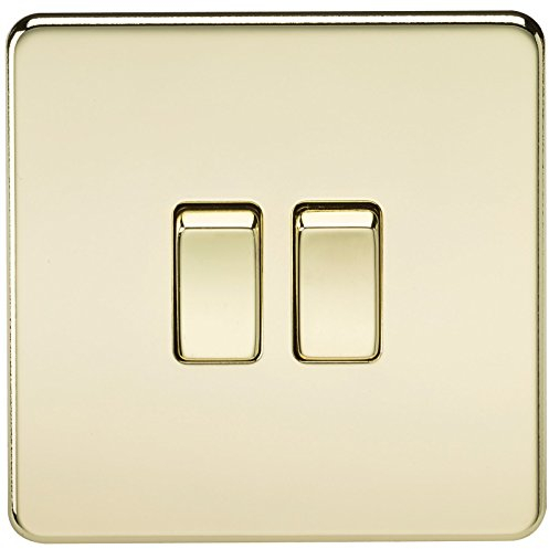 Knightsbridge SF3000PB Screwless 10 A 2-Gang 2 Way Switch, Polished Brass