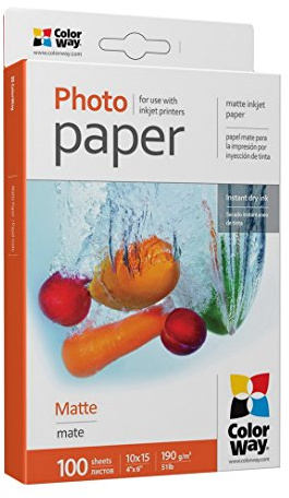 ColorWay Fotopapier Premium Matt 190g/m² 10x15 100 Blatt Sofort Trocken Wasserfest für alle Tintenstrahldrucker