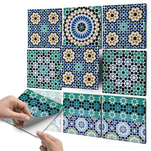 Stickerfliesen Fliesenaufkleber - CREATISTO Fliesensticker u. Dekorationsaufkleber Fliesen I Sticker Aufkleber Folie Wandfliesen - Deko Bad u. Küche I 15x15 cm - Muster Tuerkisches Mosaik - 9 Stück