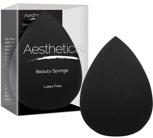 Aesthetica Cosmetics Beauty Sponge Blender - Latex Free and Vegan Makeup Sponge Blender - For Powder, Cream or Liquid Application - One Piece Make Up Sponge