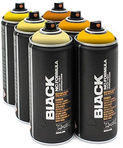 Montana Sprühdosen Yellow Mix 6 x 400ml hochdeckende matte Gelbtöne hell bis dunkel aufeinander abgestimmtes Farbspray