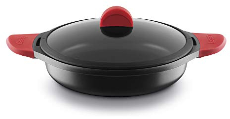 CASTEY - Cacerola Baja de Inducción, 28 cm, Aluminio, con Tapa de Vidrio Templado, Revestimiento Antiadherente, Distribuye de Forma Homogénea el Calor, Resistente y Duradera, Libre de PFOA