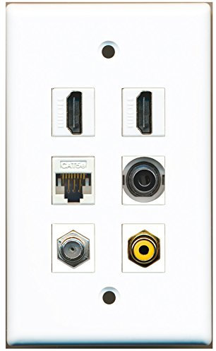 Riteav – 2 porta HDMI 1 RCA giallo 1 porta cavo coassiale tv- F-Type 1 porte 3.5 mm 1 cavo Ethernet bianco da parete piastra