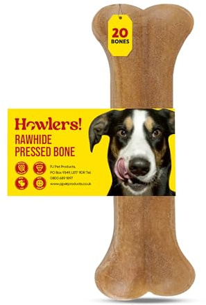 HOWLERS 10cm Pack of 20 Natural Pressed Dog Bone For Dogs | Dog Chews Long Lasting Natural Rawhide Bones | Dog Chew Great With Natural Ingredients