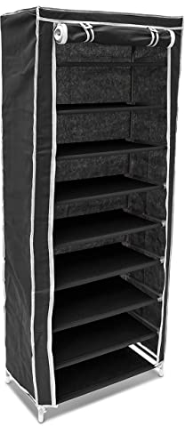 Relaxdays 10018856_46 Armoire à chaussures en tissu pliante 151 x 60 x 30 cm penderie avec 9 Etagères pour 36 paires de chaussures noir
