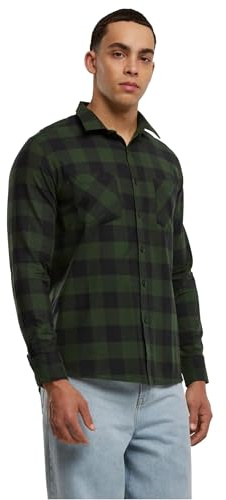 Urban Classics Herren Checked Flanell Shirt TB297, Mehrfarbig (Blk/Forest), XL EU