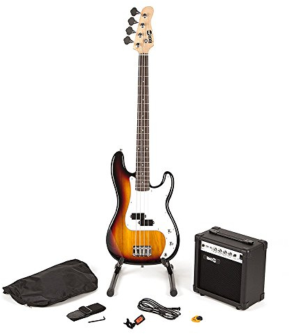 Rockjam RJBG01-SK-SB Bass Gitarre Super-Kit mit Gitarrenverstärker Gitarren-Gitarren-Gitarre und Accessoires Sunburst