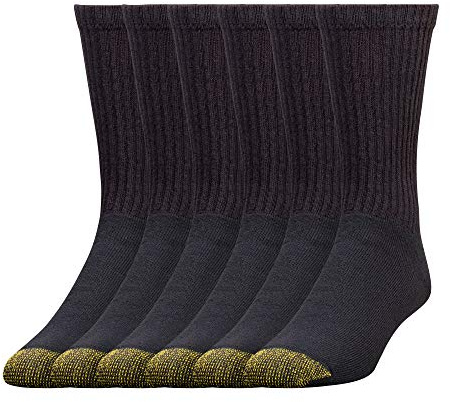 GOLDTOE Men's 656S Cotton Crew Athletic Socks, Multipairs, Black (6-Pairs), X-Large