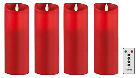 sompex 4er Set Flame LED Echtwachskerzen rot 23cm mit Fernbedienung, ideal für den Adventskranz