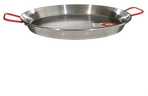 La Ideal Polished Steel Paella Pan, Silver/Red, 28 cm