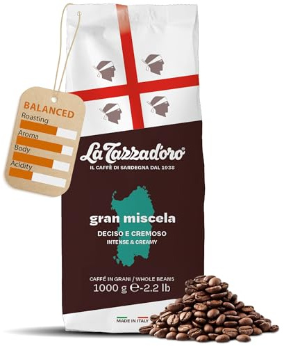 La Tazza D'oro Italian Coffee Beans 1kg Medium Roast - Gran Miscela from the Heart of Sardinia, Finest Whole Coffee Beans for Cafetiere, Moka Pot, Aeropress And Filter Brew - Part of the Kimbo Family