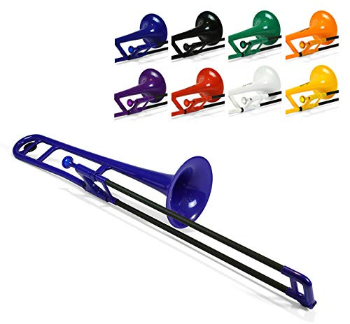pBone Plastic Trombone with Mouthpiece and Carry Bag - Bb Student Beginner - Blue