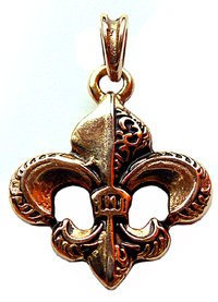 Fleur de Lys L 24 ct exklusiver Chaîne Pendentif de la Lys Française, 38 x 39 mm, recto verso, plaqué or 24 carats