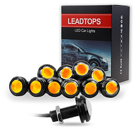 LEADTOPS 10Pcs 18mm 12V Eagle Eye LED Car Fog DRL Daytime Running Light Backup Reverse Tail Rock Lights Small bulb (Yellow, Black Case)