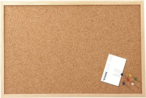 MAUL Pinnwand 40x60cm (HxB) | Pinnfähige Korkplatte | Pinnwand Kork für Quer- oder Hochformat | Board mit stabilem Holzrahmen | Inklusive Befestigungsmaterial und Pinnnadeln | Braun