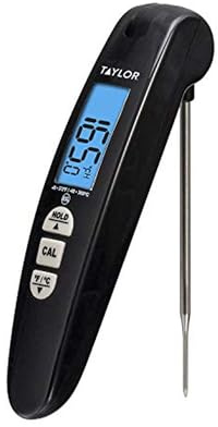 Taylor Digital Turbo Instant Read Thermocouple Meat Food Grill BBQ Cooking Kitchen Thermometer, Folding Probe, Black | Ultra-Fast 6-Second Response, Folding Probe, Blue Backlit Display, Kitchen Food Thermometer with Hold and Min/Max Functions