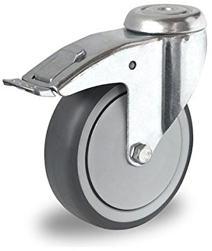 Lenkrolle mit Rückenloch und Feststeller 150 mm Thermoplastisches Gummi Apparaterolle