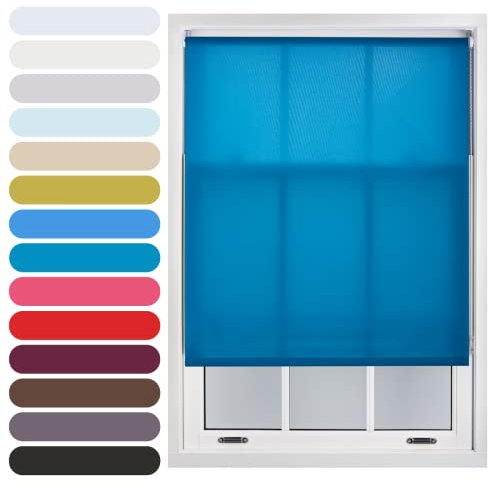 FURNISHED Daylight Roller Blind Trimmable Blinds Window Shade - Easy Install Non-blackout Fabric Complete Roller Blind Kit for Kitchen Living Room Bedroom, Teal, 120W x 165H cm