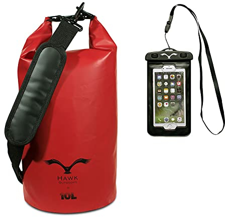 HAWK Dry Bag - Wasserdichter Beutel • verstellbare Schulter-Gurte • inklusive wasserdichter Handy-Hülle • 30L/20L/10L • Seesack • Kanu, Rafting, Segeln, Schwimmen, Surfen, Motorrad