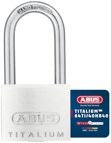 ABUS Vorhängeschloss Titalium 64TI/40HB40 gl.-6411 - gleichschließend und mit hohem Bügel - Kellerschloss mit Schlosskörper aus Spezial-Aluminium - ABUS-Sicherheitslevel 5 | Schlosskörper aus Spezial-Aluminium, gehärteter Stahlbügel, Sicherheitslevel 5, 40 mm breit, inkl. 2 Schlüssel