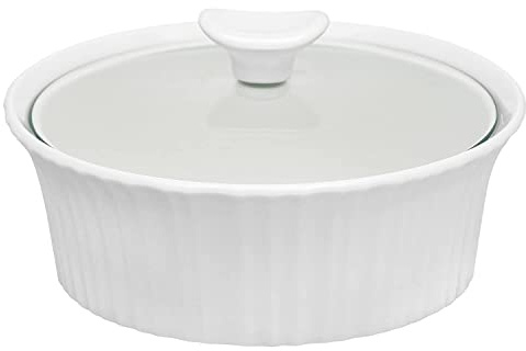 CorningWare - Fuente de color blanco con tapa de cristal